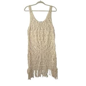 Blue Island Natural Beige Crochet Mesh Lace Dress Swimsuit Cover-up Onesize Read